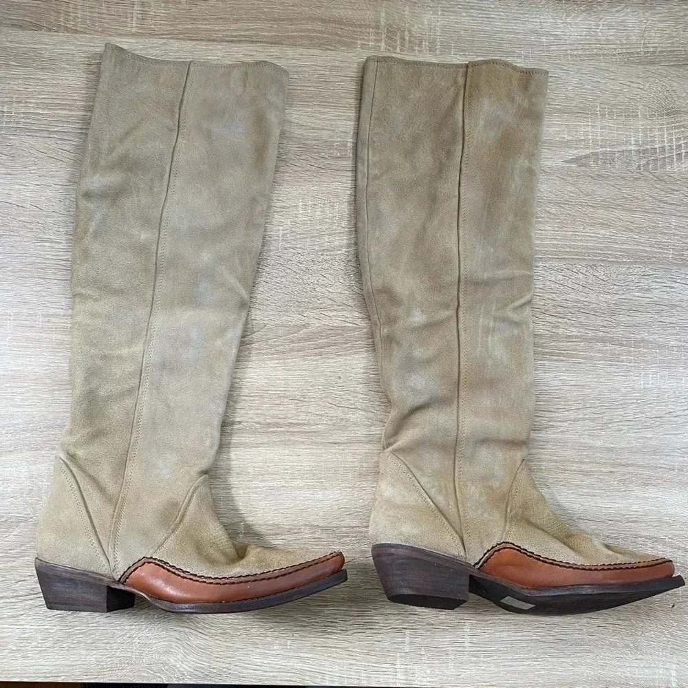 New Free People Sterling Knee High Suede Boots Brown Womens 6.5 - Picture 10 of 15